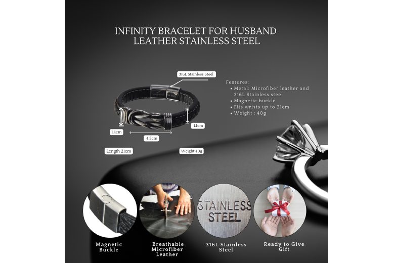 Gamechanger Asso T/A 50 Shade Of Lust Men's Infinity Leather Bracelet - Microfibre, 316L Stainless Steel, Magnetic Clasp, Gift For Husband | Wowcher