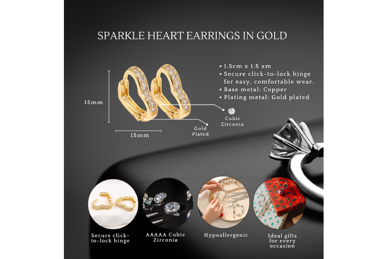 Gamechanger Asso T/A 50 Shade Of Lust Gold-Plated Heart Hoop Earrings - Dainty Mini Hoops, Gift-Ready, 1.5Cm | Wowcher