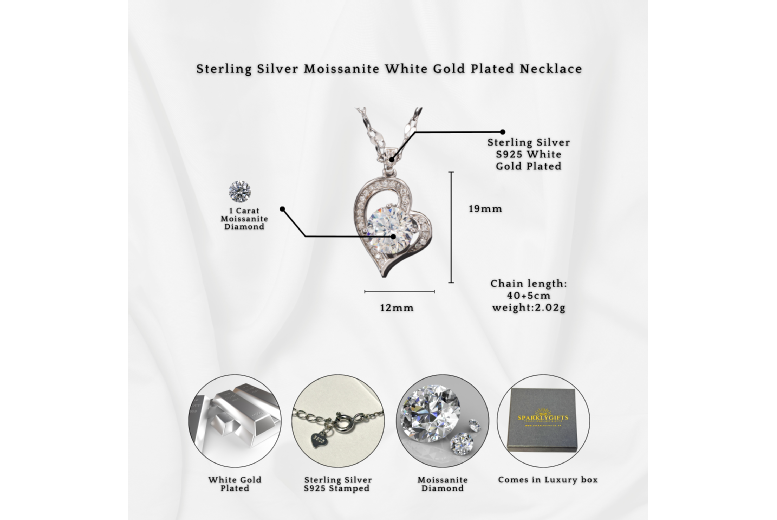 Gamechanger Asso T/A 50 Shade Of Lust Sterling Silver Heart Pendant Necklace With 1Ct Moissanite - Hypoallergenic, Gift Ready, Solid Silver Chain | Wowcher