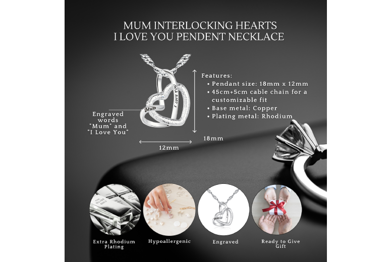 Gamechanger Asso T/A 50 Shade Of Lust Rhodium-Plated Interlocking Hearts Mum Necklace - Sentimental Gift Jewellery, Luxury Gift Box | Wowcher
