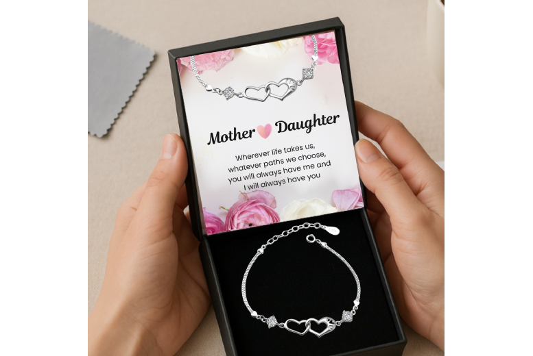 Gamechanger Asso T/A 50 Shade Of Lust Unisex Silver Sterling S925 Double Heart Bracelet - Adjustable Charm Bangle, Gift For Mum Or Daughter | Wowcher