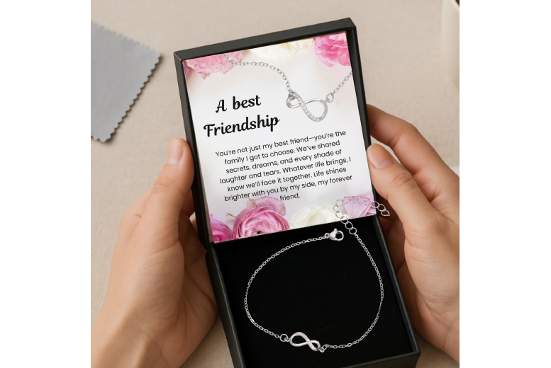 Gamechanger Asso T/A 50 Shade Of Lust Infinity Friendship Bracelet - Rhodium Plated, Adjustable, Cubic Zirconia Charm, Gift Boxed | Wowcher