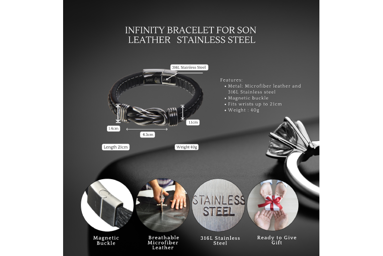 Gamechanger Asso T/A 50 Shade Of Lust Personalised Stainless Steel Infinity Leather Bracelet For Son - Adjustable Modern Gift | Wowcher