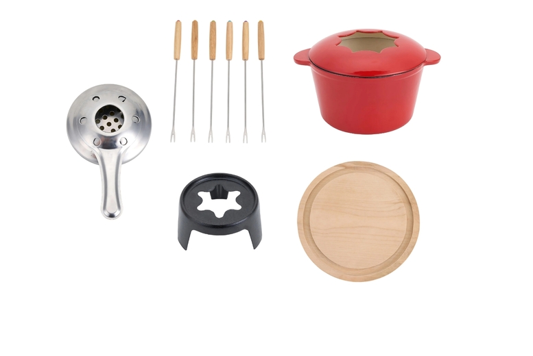 Morden Furniture World Ltd Unisex Red Versatile 2L Cast Iron Fondue Pot Set With Non-Stick & Six Forks | Wowcher