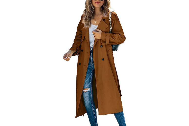 Oberobiz Co., Limited Women's Button Slim Chic Overcoat, Uk8, Brown | Wowcher