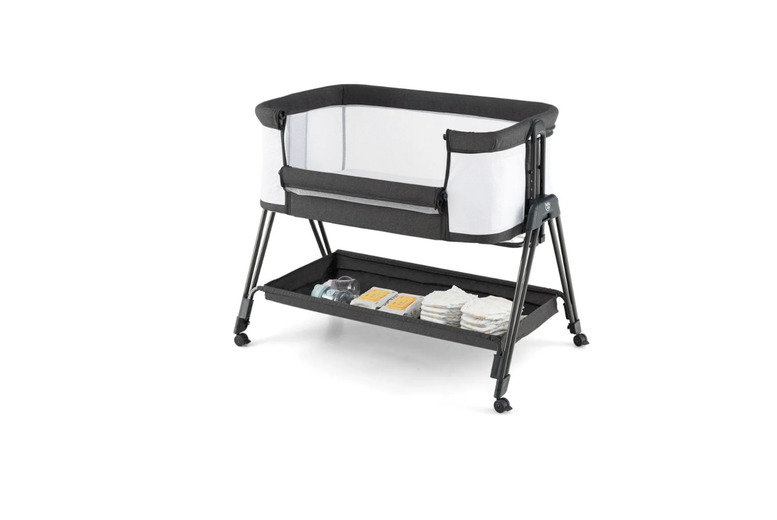 Infant Adjustable Bedside Crib with Mesh Sides and Soft Mattress | Wowcher