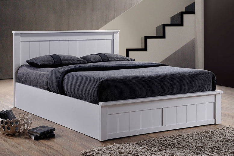 white ottoman double bed with mattress