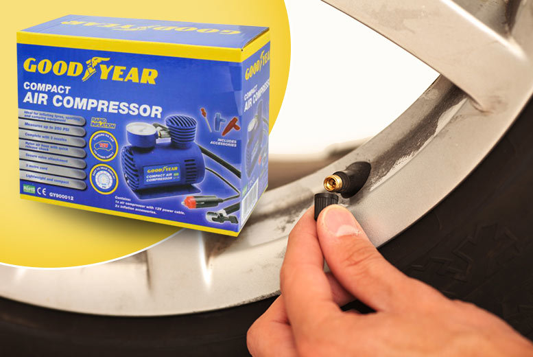 £8 instead of £27 for a Goodyear 250psi mini air compressor for pumping up tyres - be prepared on the road and save 70%