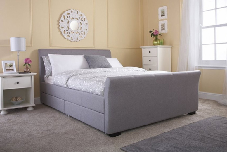 £299 instead of £559 (from Right Deals UK) for a Hannover grey fabric storage double bed, or £319 for a king bed – choose between two sizes and save up to 47%